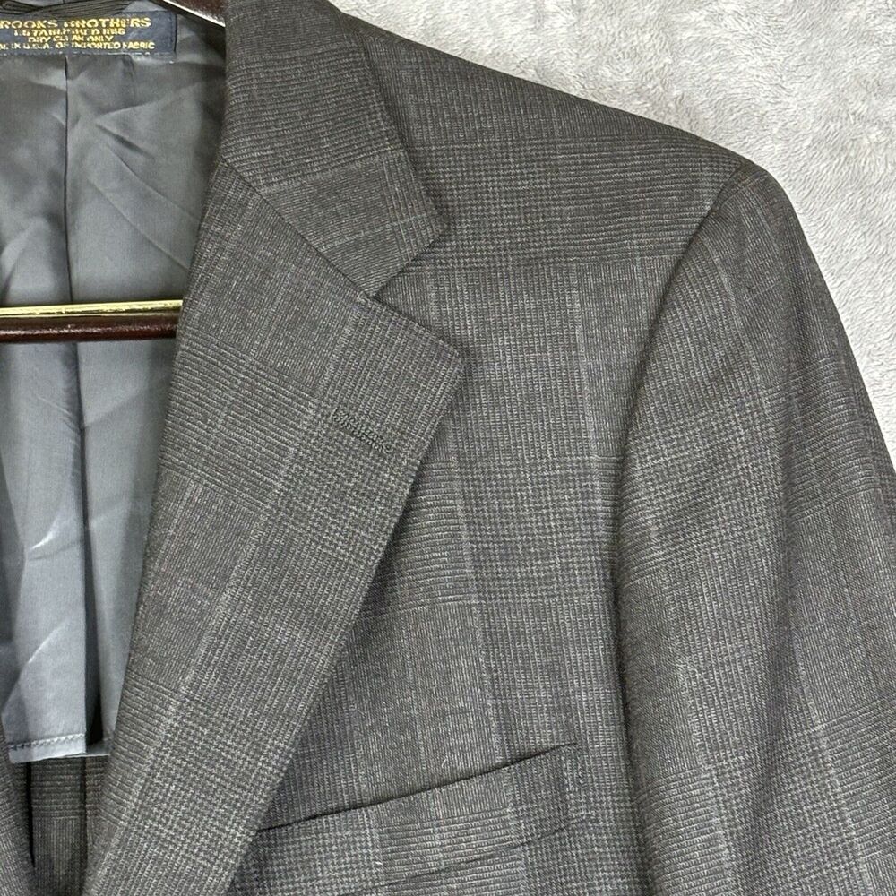 Vtg Brooks Brothers Blazer Men 42 Long 3 Button Pure Wool Gray Blue Plaid Jacket